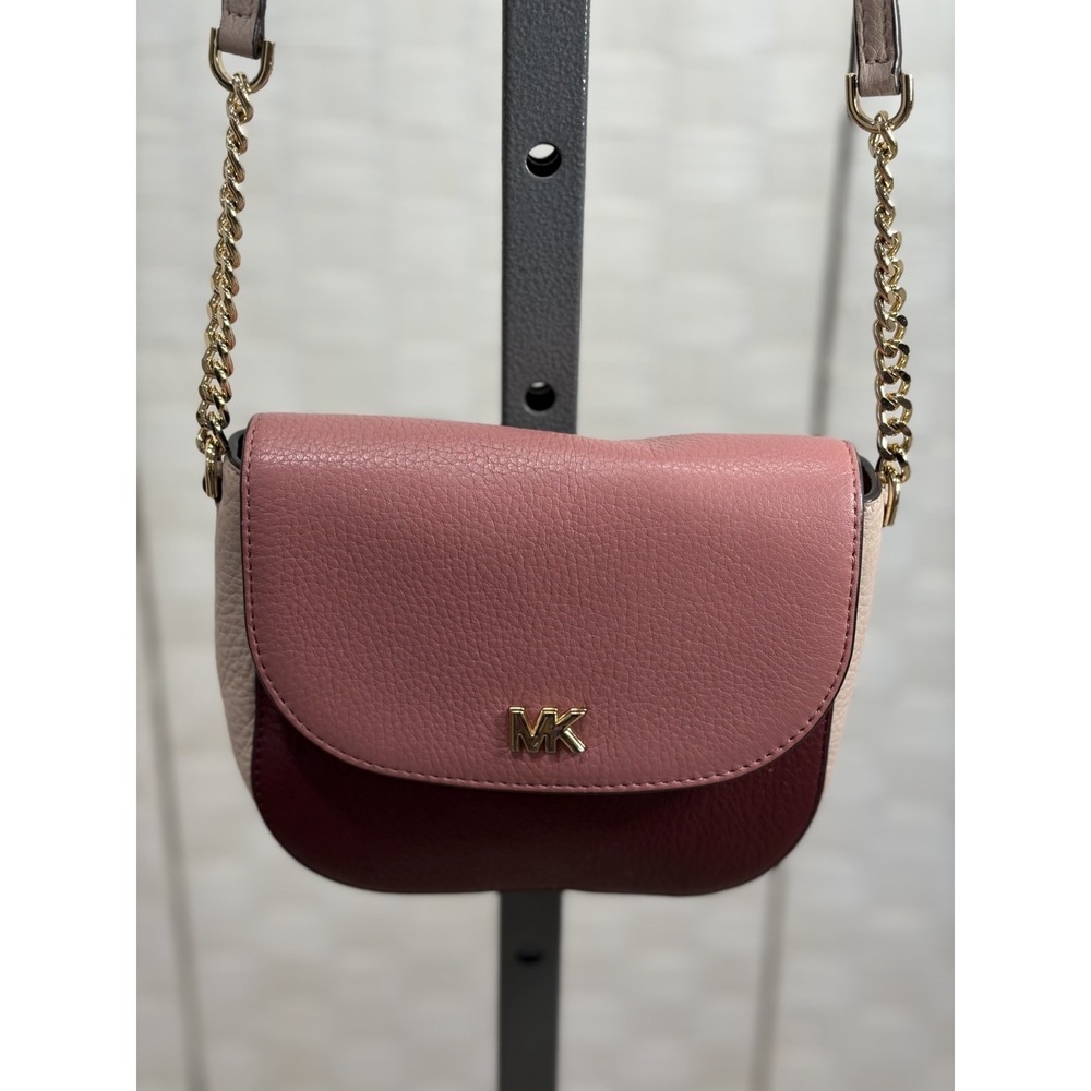 Michael Kors Half Dome crossbody bag pink/burgundy pebbled leather womens